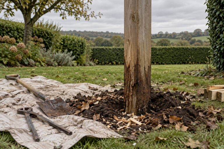 Poteau en bois pourri au pied : réparer ou remplacer